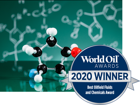 分子结构照片与2020个世界石油奖标志。