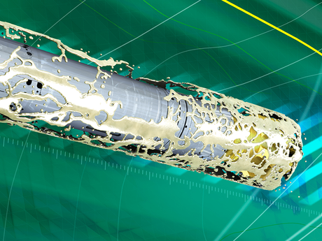 Animation still of the DELTA-DRILL low-pressure-impact drilling fluid tool in action.