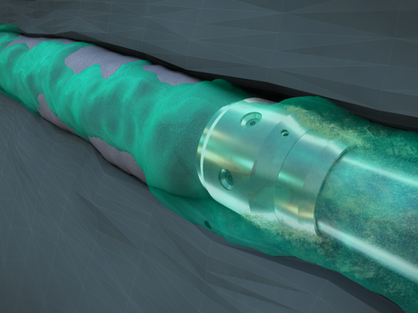 Animation still of the GeoWASH filter cake breaker and activation fluid in action.