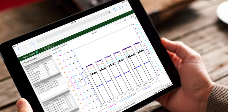 A person using the Baker Hughes ProductionLink app on an iPad.